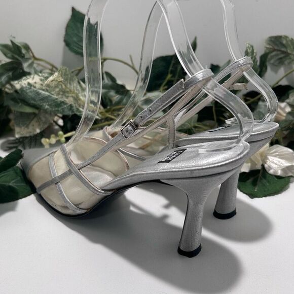 Stuart Weitzman Lame Dressy Pumps Size 8.5 Silver Matte Slingback Mesh Detail - Picture 7 of 16